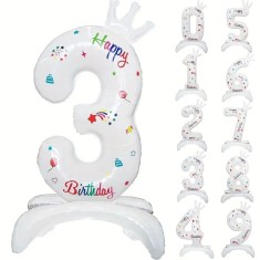 Balon din Folie Metalizata, Cyrax, Figurina Cifra, Model 3 cu Happy Birthday Scris, Tema Aniversare 81 cm, Ambalaj Individual, Pai Inclus, Umflare cu