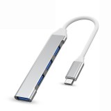 Hub USB, multiport 4 in 1, Type-c la USB 3.0/USB 2.0, Compatibil cu Macbook, Ipad si Android, IOS, Plug&amp;amp;Play, Silver