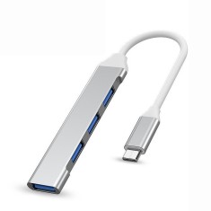 Hub USB, multiport 4 in 1, Type-c la USB 3.0 / USB 2.0, Compatibil cu Macbook, Ipad si Android, IOS, Plug&amp;Play, Silver