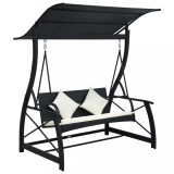 Cumpara ieftin Balansoar Gradina 3 Locuri Poliratan Negru Copertina Textilena 167x130x178cm + Perne Scaun