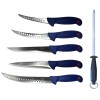 Pachet profesional pentru macelarie, dezosat, injunghiat, transat, filetat, 5 cutite, masat pentru ascutit