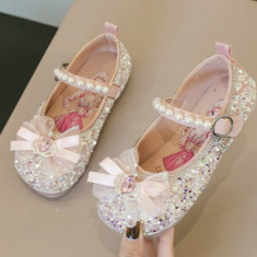 Pantofi roz cu strasuri, paiete si perlute - Princess (Marime Disponibila: