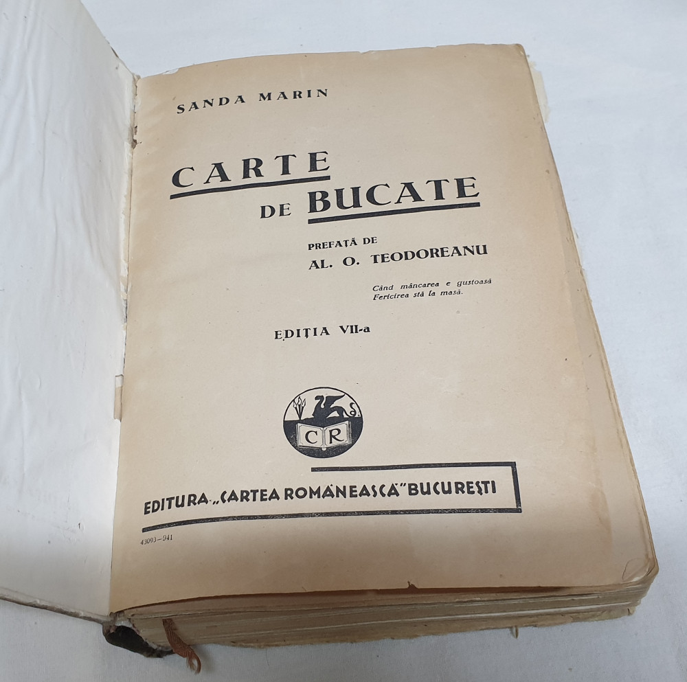 Carte veche specialitate Gastronomie Carte de Bucate - Sanda Marin anul  1941 | Okazii.ro