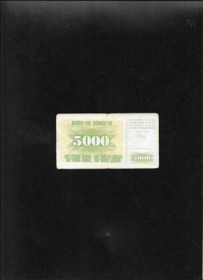 Rar! Bosnia Hertegovina 5000 dinari dinara 1993 seria01698227 overprint Zenica foto