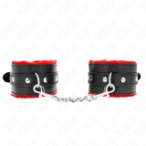 KINK - PREMIUM FUR LINED WRIST RESTRAINTS RED WITH BLACK BELT ADJUSTABLE 17-29 CM X 6 CM, KINK WRIST RESTRAINT