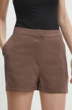 Answear Lab pantaloni scurti femei, culoarea maro, neted, high waist