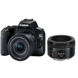 Aparat Foto D-SLR Canon EOS 250D, 24.1 MP, Ecran 3inch LCD, Filmare 4k + EF-S 18-55 mm f/4-5.6 IS STM + EF 50mm f/1.8 STM (Negru)