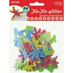 Forme Spuma Autoadeziva DACO, Model Flu-Flu Glitter, Dimensiuni Variabile, 54 Buc/Set, Multicolor, Accesorii Creatie, Accesorii Craft, Fluturi din Spu foto
