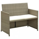 Canapea gradina 2 locuri, poliratan bej cu perne crem, 100x56x85cm, cadru otel