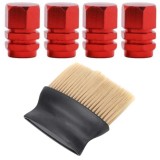 Cumpara ieftin Set 4 Capace Hexagonale pentru Valve Auto, din Aluminiu, 1.8 cm, Rosu si Perie SoftTouch cu Fire din Nylon si Manger Ergonomic