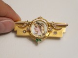 BROSA AUR 14K - Victoriana + Perle + Smaralde + Email - Art deco - Vintage !
