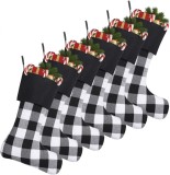 Set de 6 ciorapi de Craciun Cootato, textil, carouri,alb/negru, 46 cm