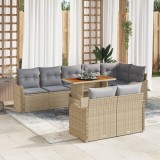 vidaXL Set de Sofa pentru Grădină cu Perne Bej Poli Ratan Acacia 9 Piese