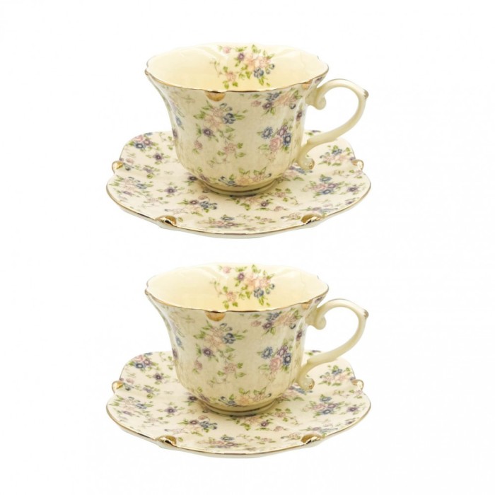 Serviciu Portelan Vintage 2 Cesti si farfurii, LILY