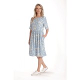 Rochie Medie Dama V272, Bleu cu flori albe - L