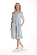 Rochie Medie Dama V272, Bleu cu flori albe - L foto