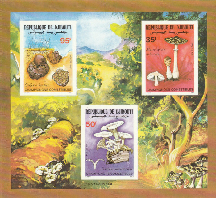 Djibouti 1987 - Flora,ciuperci,bloc 3 valori nedantelate,MNH,Mi.Bl.138B