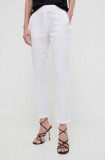Silvian Heach pantaloni din in culoarea alb, drept, high waist