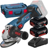 Bosch GWS 18V-15 C BITURBO + GBA + GAL 18V-40 - Polizor unghiular 125 mm valiza speciala + Set 2 acumulatori si incarcator Li-Ion 18 V 5 Ah