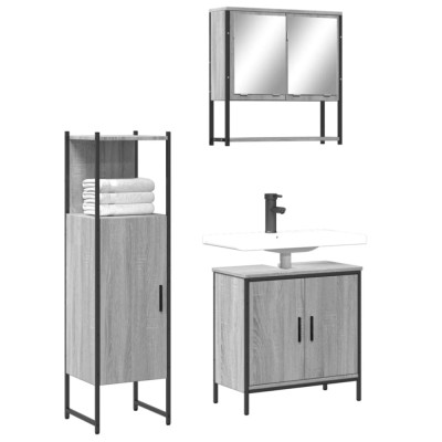 vidaXL Set mobilier de baie, 3 piese, gri sonoma, lemn prelucrat 3214703 foto