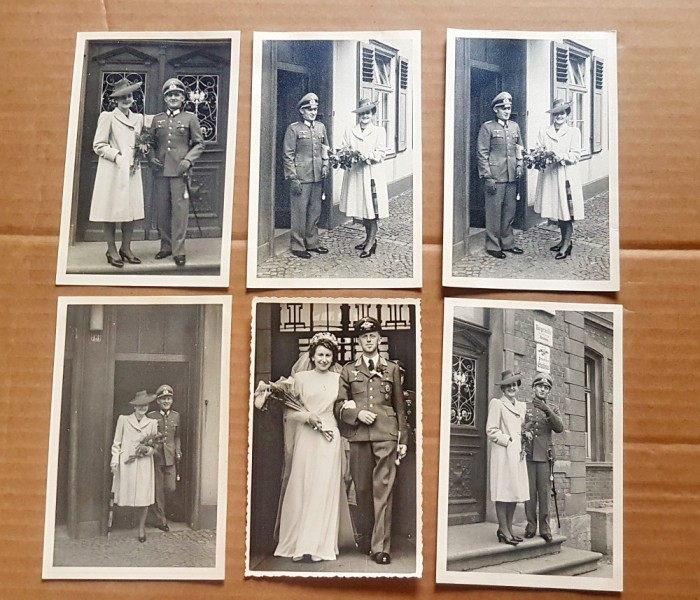 G393-I-WW2-Foto Ofiter german al 3 lea Reich de nunta si cu sotia anii 1940. Pret pe bucata. Marimi 14/ 9 cm. Exista 11 bucati.