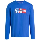Tricou Barbati NAPAPIJRI Samuel Longsleeve Blue Dazzling XL Bumbac Imprimeu Piept Croiala Lejera