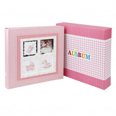Album foto baby stories personalizabil 200 foto 10-15 cm slip-in notes culoare roz