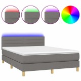 Cumpara ieftin Pat cu arcuri, saltea si LED, gri inchis, 140x200 cm, textil