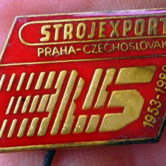 I.183 CEHOSLOVACIA INSIGNA STICKPIN STROJEXPORT 35 PRAHA 1988 L20mm