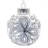 Glob Crăciun, Transparent, Modele Argintii, 8cm, Plastic, Oem