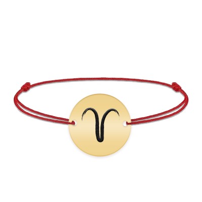 Bratara snur si banut argint 925 placat cu aur galben 24K personalizat cu semn zodiacal Berbec foto