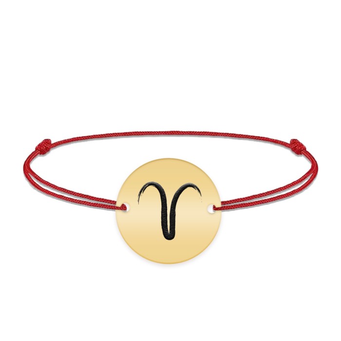 Bratara snur si banut argint 925 placat cu aur galben 24K personalizat cu semn zodiacal Berbec