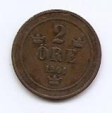 Suedia 2 Ore 1901 - Oscar II (litere mari) Bronz, 21 mm KM-746, Europa