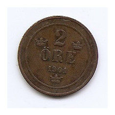 Suedia 2 Ore 1901 - Oscar II (litere mari) Bronz, 21 mm KM-746