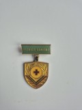 Insignă cu baretă PIONIER SANITAR &ndash; RSR &ndash; 4.5 cm