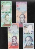 Set Bancnote Venezuela: 2, 5, 10, 20 Bolivari UNC. Colectie Bancnote America de Sud