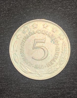 Moneda 5 dinari 1980 iugoslavia foto