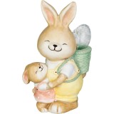Decoratiune gradina, ceramica, solara, iepuras cu pui si cos cu ou, LED, 17.8x25.5x39 cm, MagicHome, Magic Home