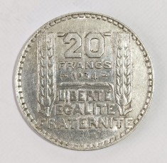 FRANTA 20 FRANCI 1934 ARGINT XF AUNC