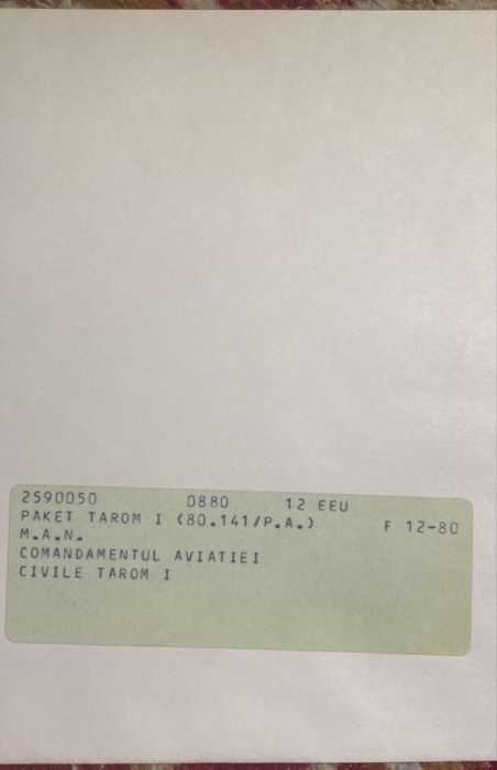 TAROM,COMANDAMENTUL AVIATIEI CIVILE/PAKET PLIC FORMAT MARE NEFOLOSIT ANII &#039;80