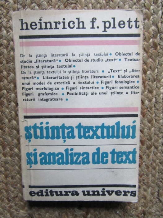 Stiinta textului si analiza de text &ndash; Heinrich F. Plett