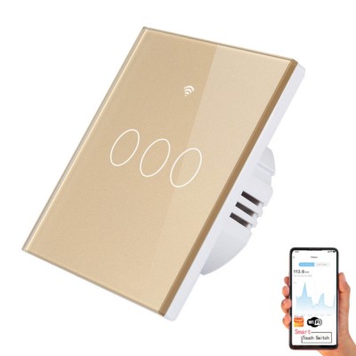 Intrerupator inteligent cu touch, Wireless, VisionHub&amp;reg;, Wi-fi, 3 Canale, din Sticla Securizata, Compatibil iOS/Android, Tuya, Amazon Alexa/Google Assi foto