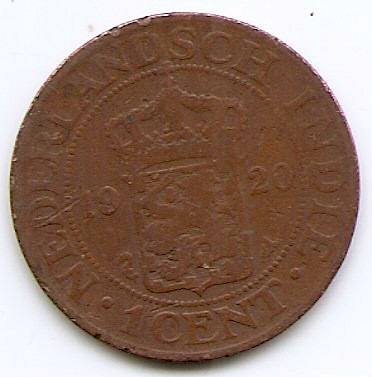 Indiile de Est Olandeze 1 Cent 1920 - Wilhelmina, Bronz, 23.55 mm, KM-315 (2)