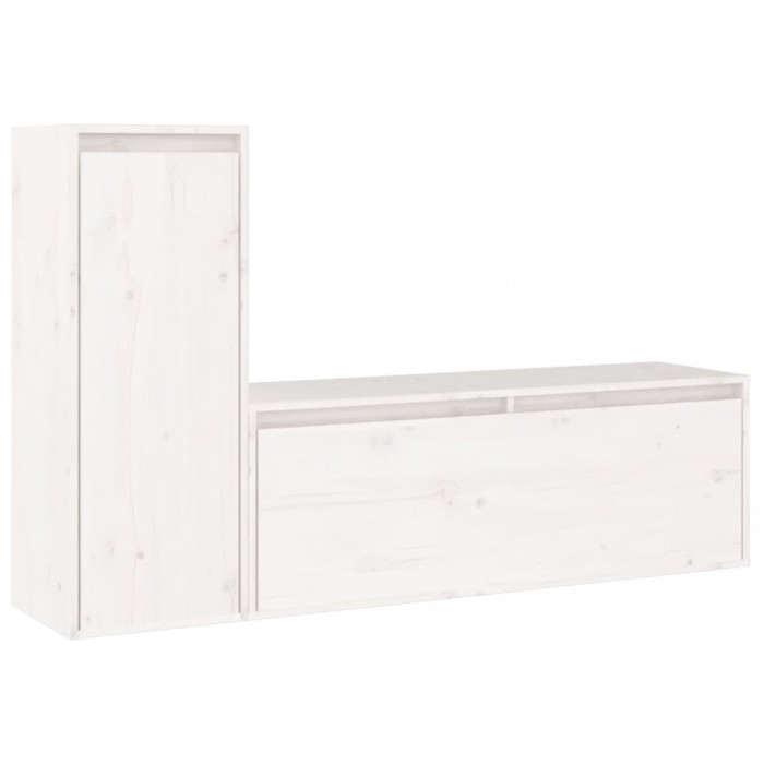 Comode TV, 2 buc., alb, lemn masiv de pin