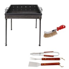 Pachet gratar metalic 60x40 cm cu perie de sarma si set 3 accesorii gratar