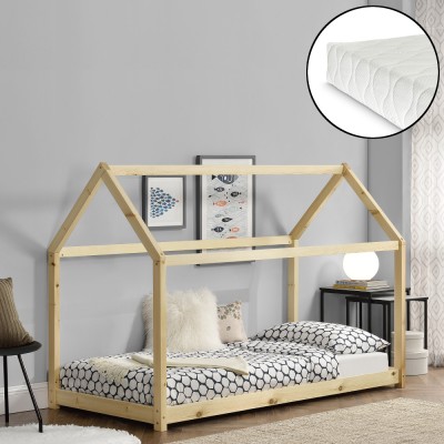 Pat copii Kira cu saltea forma casuta culoare brad natur [en.casa] HausGarden Leisure foto