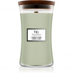 Woodwick Lavender & Cedar lumânare parfumată cu fitil din lemn 610 g