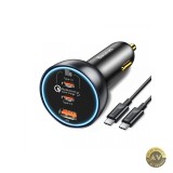 Incarcator Auto Cu Cablu USB-C Baseus Qualcomm 160W 3A 1 x USB-A - 2 x USB-C Gri TZCCZM-0G