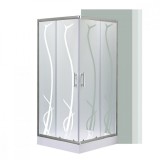 Leziter Cabină de duș Pătrată Spirit Bamboo 90x90 cm cu cădiță, Sticlă Securizată, Uși Glisante