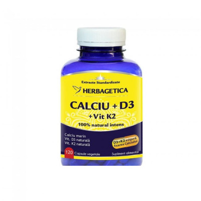 Calciu + Vitamina D3 + Vitamina K2 120cps Herbagetica foto